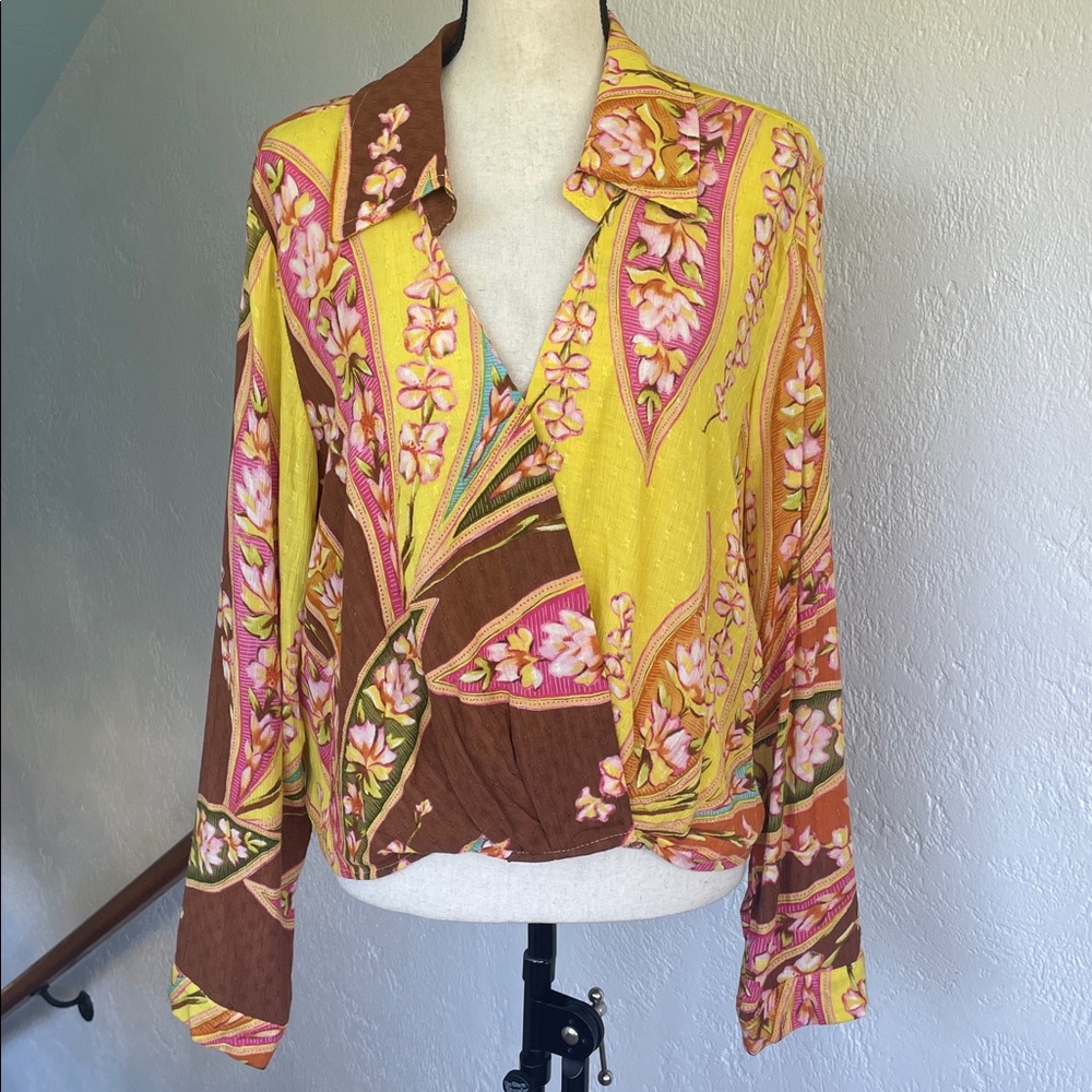 Haute Hippie NWT Floral Orchid Print Wrap Style Blouse XL